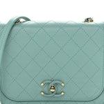 Calfskin Stitched Small Covered CC Flap Bag Green