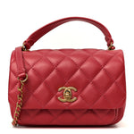 Metallic Calfskin Quilted Top Handle Flap Dark Pink