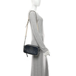 Vintage Effect Calfskin Matelasse Diagonal Small Torchon GG Marmont Chain Shoulder Bag Blue Agata Mystic White