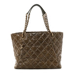 Crumpled Grained Calfskin Large Coco Pleats Tote Khaki