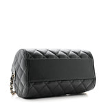 Caviar Quilted Barrel Clutch With Chain  Black