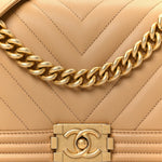 Lambskin Chevron Quilted Medium Boy Flap Beige