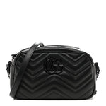 Calfskin Matelasse Monochrome Small GG Marmont Chain Shoulder Bag Black