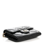 Caviar Quilted Flap Card Holder On Chain Black