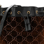 Velvet GG Monogram Textured Calfskin Web Bucket Bag Brown Black