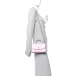Crumpled Lambskin Quilted Mini CC Links Top Handle Flap Light Pink