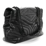 Calfskin Y Quilted Monogram Monochrome Large Loulou Chain Satchel Black