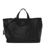 Caviar Stitched Large Lady Coco Shopping Tote Black