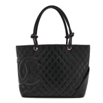 Calfskin Quilted Large Cambon Tote Black