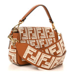 Vitello Seta FF Ajour Embroidered Baguette Brandy