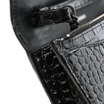 Shiny Calfskin Monochrome Crocodile Embossed Hourglass Chain Bag Black