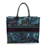Canvas Embroidered Large Toile de Jouy Voyage Book Tote Celestial Blue