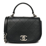 Calfskin Stitched Small Ring My Bag Flap Crossbody Bag Black