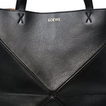 Shiny Calfskin Medium Puzzle Fold Tote Black