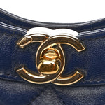 Shiny Crumpled Calfskin Quilted Mini 31 Shopping Bag Navy Blue