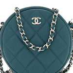 Caviar Quilted Round Clutch With Chain Green