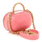 Lambskin Quilted CC Bubble Vanity Case With Chain Pink