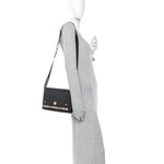 Coated Canvas Calfskin Vintage Check Medium Note Crossbody Bag Black