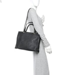 Calfskin CC Zipped Shopping Tote Black