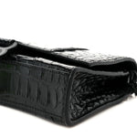 Shiny Calfskin Monochrome Crocodile Embossed Hourglass Chain Bag Black