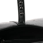 Shiny Crinkled Calfskin Studded Saddle Bag Black