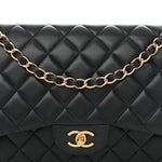 Lambskin Quilted Jumbo Double Flap Black