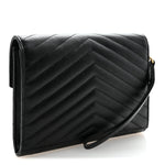 Grain De Poudre Matelasse Chevron Monogram Envelope Clutch Black