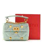 Crystal Suede Small Roman Stud Shoulder Bag Green