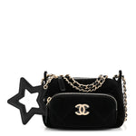 Velvet Effect Nylon Shiny Crumpled Calfskin Mini Quilted Chanel 25 Clutch With Chain Black