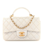 Iridescent Lambskin Quilted Mini Top Handle Rectangular Flap White