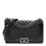 Goatskin Quilted Patent Medium Duo Boy Flap Dark Blue