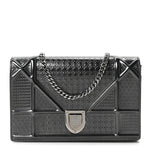 Metallic Patent Micro-Cannage Diorama Wallet on Chain Pouch Onyx Black
