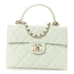 Caviar Quilted Retro Medium Twist Top Handle Clutch Light Green