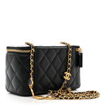 Lambskin Enamel Quilted Small Coco Hearts Vanity Case With Chain Black