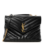 Calfskin Y Quilted Monogram Medium Loulou Chain Satchel Black