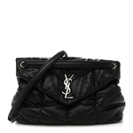 Lambskin Quilted Medium Loulou Puffer Monogram Chain Satchel Black