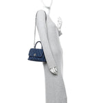 Denim Quilted Mini Coco Handle Flap Blue