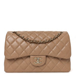 Caviar Quilted Jumbo Double Flap Beige
