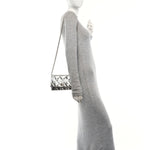 Metallic Calfskin Quilted Graffiti Skull Small Chain Crossbody Bag Silver