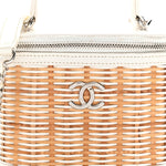 Calfskin Raffia Small Vanity Case Bag White Beige