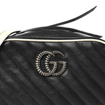 Vintage Effect Calfskin Matelasse Diagonal Small Torchon GG Marmont Chain Shoulder Bag Blue Agata Mystic White