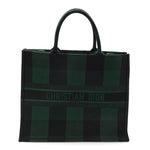 Canvas Embroidered Large Checkered Book Tote Black Green