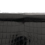 Crocodile Accordion Flap Shoulder Bag Black