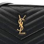 Grain De Poudre Matelasse Chevron Monogram Envelope Chain Wallet Black