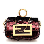 Sequin Paillettes Shiny Nappa Sex and the City Nano Maxi Buckle Baguette Charm Granata