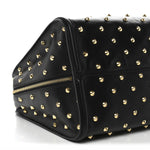 Calfskin Large Studded Padlock Zip Around Tote Black
