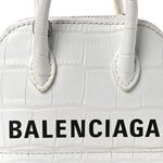 Calfskin Logo Crocodile Embossed Mini Ville Top Handle Bag White Black