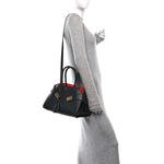 Calfskin Medium Hug Soft Bicolor Shoulder Bag Black Flame Red