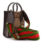 Monogram Jumbo GG Textured Dollar Calfskin Web Mini Vertical Tote Camel Ebony New Acero