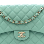 Caviar Quilted Jumbo Double Flap Light Green